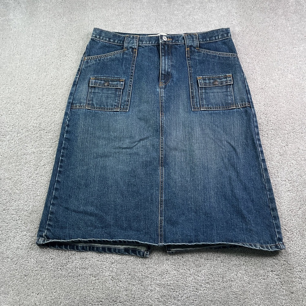 Vintage Gap Skirt Women 14 Blue Denim Utility Pockets Midi Casual Jean Y2K